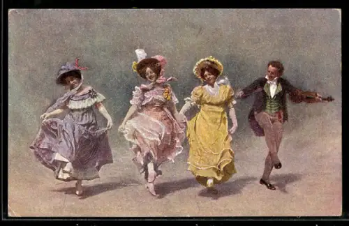AK Musiker mit Violine und tanzende Frauen