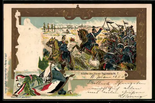Lithographie Reichseinigungskriege, Attacke d. Ulanen-Regiment Nr. 7