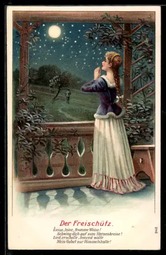 Lithographie Der Freischütz, zum Mond betende Maid, Carl Maria von Weber