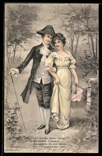 AK Junger Herr mit Zweispitz beim Spaziergang mit seiner Liebsten