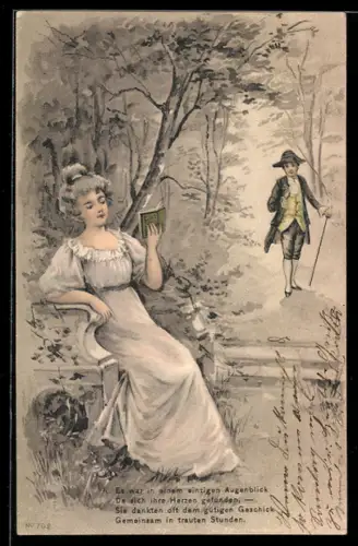 AK Jüngling erinnert sich an das erste Treffen mit seinem Mädchen, Liebesvers