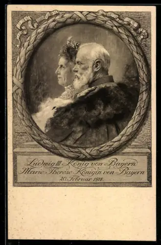 AK König Ludwig III. und Königin Marie-Therese von Bayern, 20. Februar 1918