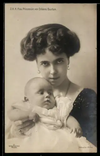 AK Frau Prinzessin von Orleans Bourbon mit Nachwuchs