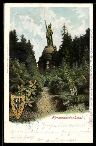 AK Teutoburger Wald, Partie am Hermannsdenkmal und Wappen