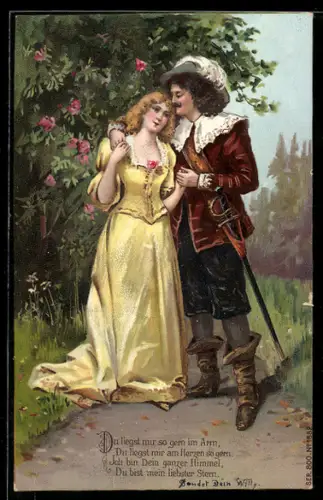 AK Behüt Dich Gott! Herr geht mit seiner Dame im Arm im Park spazieren