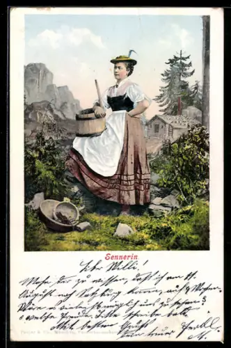 AK Sennerin in bayerische Tracht