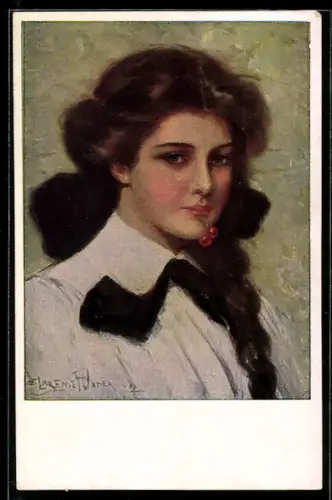 Künstler-AK Clarence F. Underwood: Hübsches Mädchen mit Kirschen im Mund