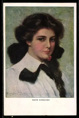 Künstler-AK Clarence F. Underwood: Reife Kirschen, brünette Maid