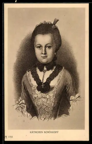 AK Goethes Freundinnen, Käthchen Schönkopf, 1766 mit Goethe in Leipzig bekannt, Portrait im Kleid