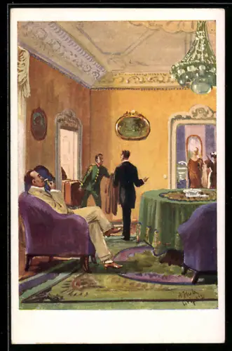 Künstler-AK Leipzig, Leipziger Messe, Im Hotel