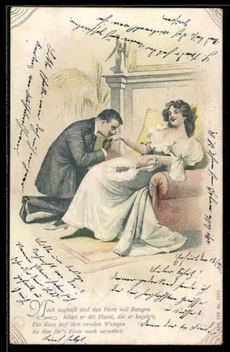 AK Mann küsst junger Dame die Hand