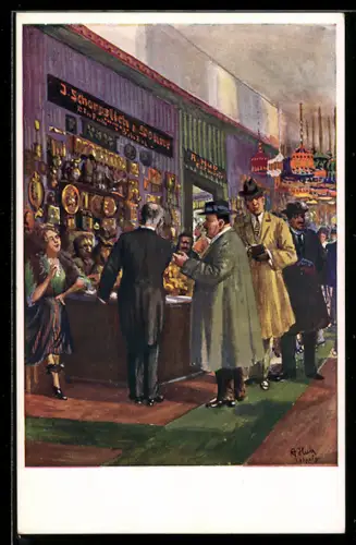 Künstler-AK Leipziger Messe, 5. Die Horcher