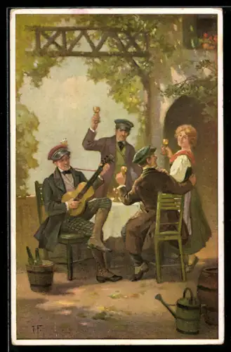 Künstler-AK O alte Burschenherrlichkeit, Feiernde Studenten im Gasthaus