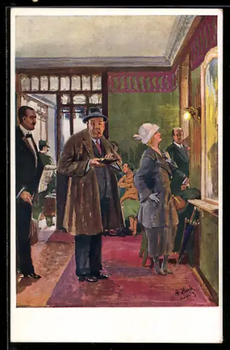 Künstler-AK Leipzig, Leipziger Messe, Messonkels Abschied oder die leere Brieftasche