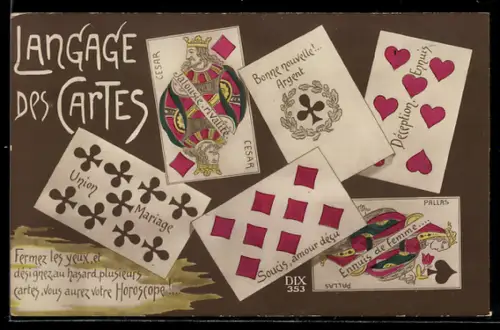 AK Langeage des Cartes, Spielkarten mit Horoskop