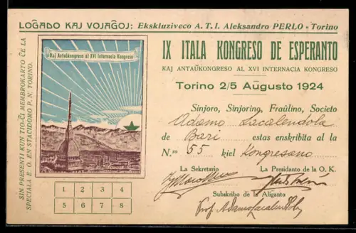 AK Torino, IX Itala Kongrso de Esperanto 1924