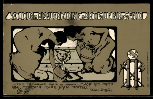 AK Turin, Scuola d'Applicazione d'Artiglieria e Genio, Damen an einem Brunnen