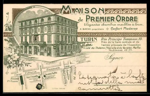 Lithographie Torino, Hôtel, Maison de Premier Ordre, Via Principe Tommaso 10