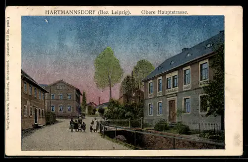 Luna-AK Leipzig-Hartmannsdorf, Obere Hauptstrasse mit Kindern