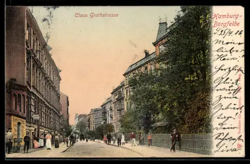 AK Hamburg-Borgfelde, Partie in der Claus Grothstrasse mit Passanten