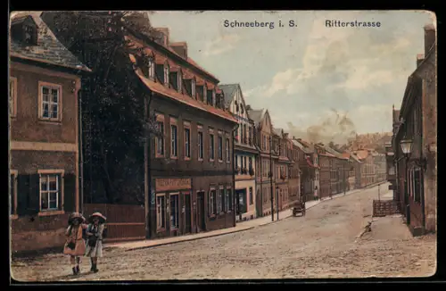 AK Schneeberg i. S., Partie in der Ritterstrasse mit Geschäft für Seifen und Parfümerie