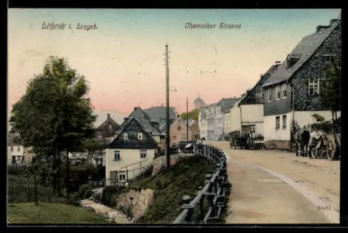 AK Lössnitz i. Erzgeb., Partie in der Chemnitzer Strasse mit Grünanlage