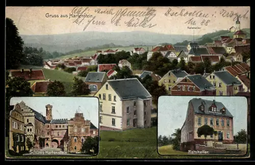 AK Hartenstein, Ortsansicht, Schloss, Garten-Restaurant Ratskeller