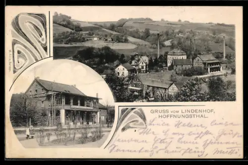 AK Hoffnungsthal, Restaurant Lindenhof, Bes. G. Blech, Teilansicht des Ortes