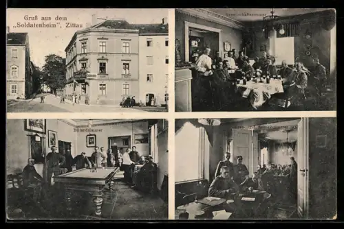 AK Zittau, Soldatenheim, Billardzimmer, Gesellschaftszimmer