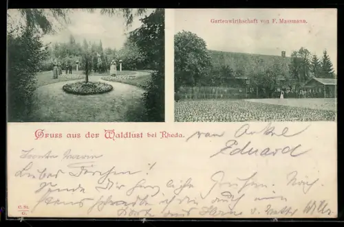 AK Rheda, Gasthaus Waldlust von F. Massmann mit Garten