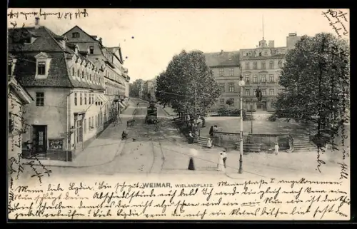 AK Weimar, Strasse am Wielandplatz mit Strassenbahn