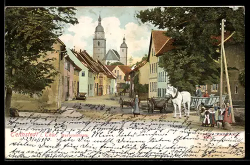 AK Tennstedt, Kinder und Pferdekarren auf der Herrenstrasse