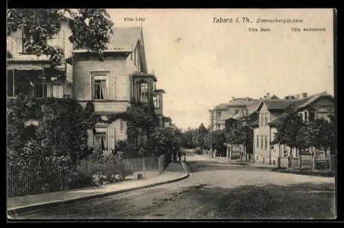 AK Tabarz i. Th., Zimmerbergstrasse mit Villa Löhr, Villa Mahr und Villa Aschenbach