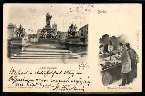 AK Berlin, Luther-Denkmal und fliegender Buchhändler, Neuer Markt