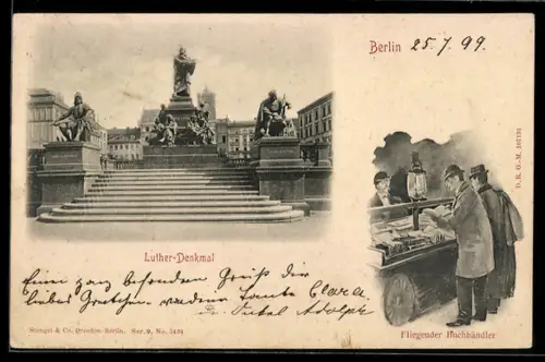 AK Berlin, Luther-Denkmal und fliegender Buchhändler, Neuer Markt