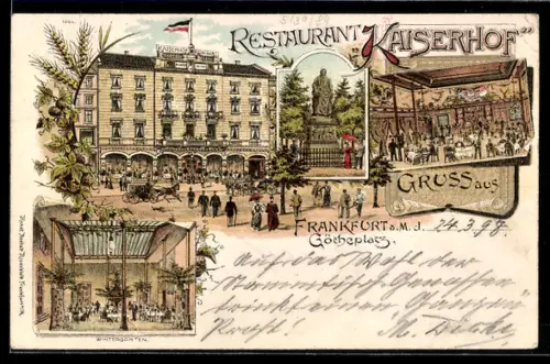 Lithographie Frankfurt a. M., Restaurant Kaiserhof, Goetheplatz