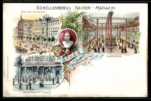 Lithographie Frankfurt /Main, Schellenberg`s Kaiser-Magazin, Zeil 39