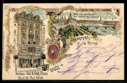 Lithographie Frankfurt a. M., Cafe Royal, Zeil 18, Panorama