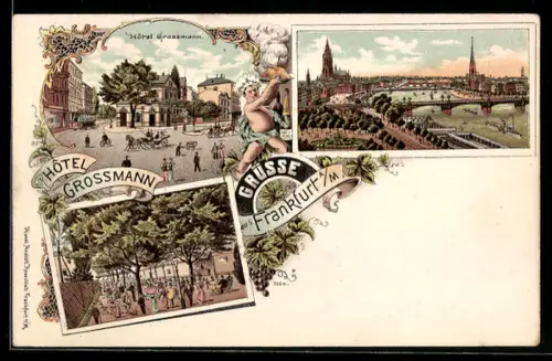 Lithographie Frankfurt a. M., Hotel Grossmann, Hof, Teilansicht