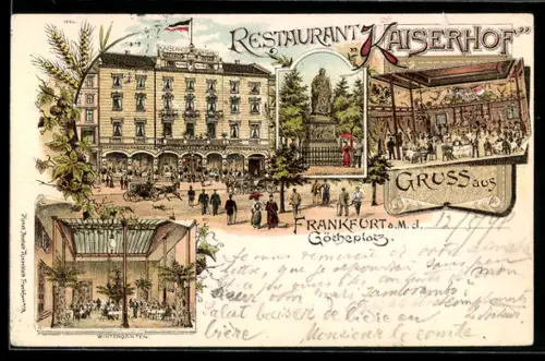 Lithographie Frankfurt a. M., Restaurant Kaiserhof, Goetheplatz