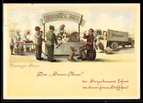 AK Königsee, Export-Bierbrauerei Aug. Peter, Männer geniessen Thüringer Bier, Lastkraftwagen