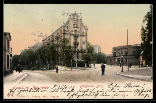 AK Hamburg-Borgfelde, Gasthaus Borgfelder Burg, Strassenpartie