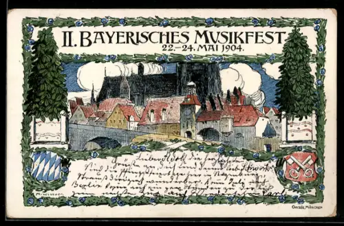 Künstler-Lithographie M. Wissner: Regensburg, II. Bayer. Musikfest 1904