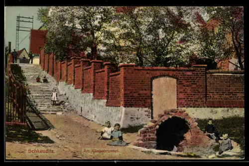 AK Schkeuditz, Strassenpartie am Klingelbrunnen
