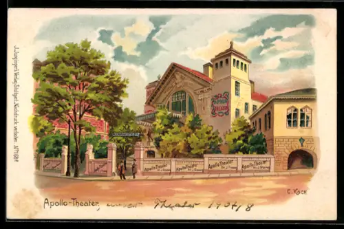 Lithographie Stuttgart, Strasseneck am Apollotheater