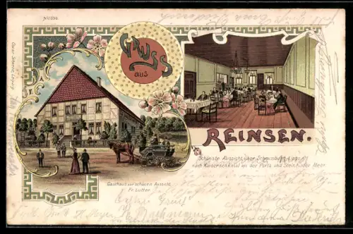 Lithographie Reinsen, Gasthaus Zur schönen Aussicht, Inh. Fr. Lutter
