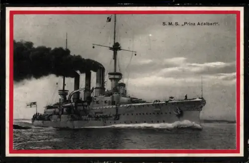 AK Kreuzer S.M.S. Prinz Adalbert in voller Fahrt, Kriegsschiff