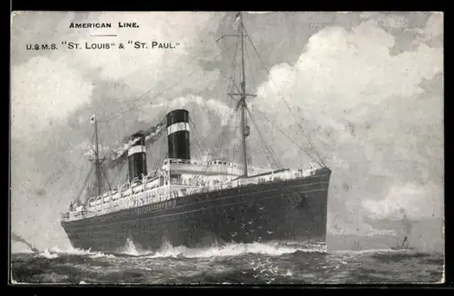 Künstler-AK Passagierschiff U.S.M.S. St. Louis der American Line auf hoher See