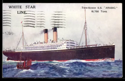 Künstler-AK Passagierschiff S.S. Arabic der White Star Line auf See