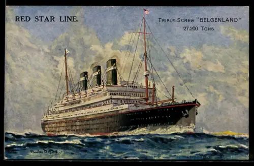 AK Passagierschiff Belgenland der Red Star Line auf See